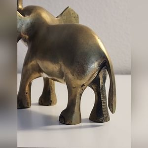Vintage Solid Brass Elephant Figurine Korea Ears Trunk Up 6”.